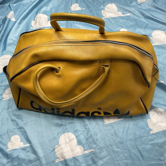 Vintage Adidas Boston Duffel Bag Yellow Trefoil Logo Retro 70s READ